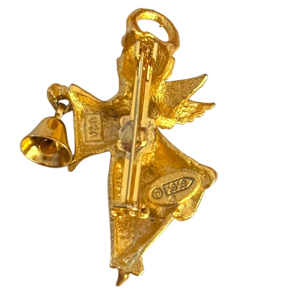 Vintage Signed Robyn Rush Angel‎ Brooch with Bell Next Day Shipping